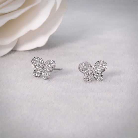 ValueJewelry ต่างหูแป้น ผีเสื้อ Butterfly ฝังคริสตัลละเอียด ขนาดเล็ก รุ่นขายดี ER0509