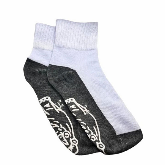 AIR SOCK ถุงเท้านักเรียนกันลื่น ข้อกลาง ขาวพื้นเทา คละลาย (แพค 5 คู่)