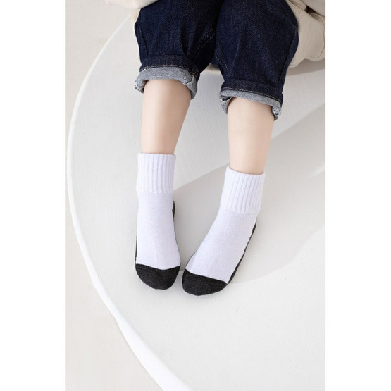 AIR SOCK ถุงเท้านักเรียนข้อกลาง ขาวพื้นเทา คละลาย (แพค 5 คู่) AIR SOCK ถุงเท้านักเรียนข้อกลาง ขาวพื้นเทา คละลาย (แพค 5 คู่)