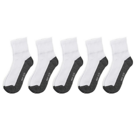 AIR SOCK ถุงเท้านักเรียนข้อกลาง ขาวพื้นเทา คละลาย (แพค 5 คู่)