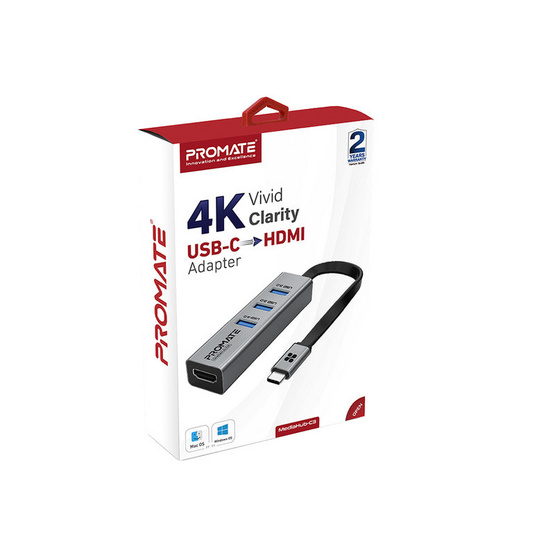 PROMATE อุปกรณ์ขยายช่องสัญญาณ USB-C to HDMI Adapter 4K รุ่น MediaHub-C3