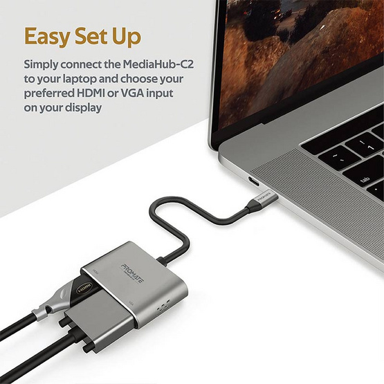 PROMATE อุปกรณ์แปลงสัญญาณ High Definition USB-C Display Adapter รุ่น MediaHub-C2