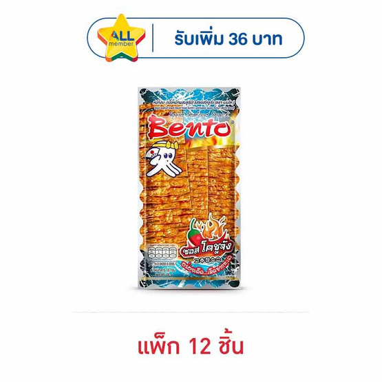 เบนโตะ ปลาหมึกอบรสซอสโคชูจัง 18 กรัม (แพ็ก 12 ชิ้น)