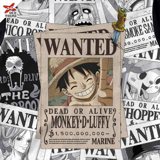 DEXTREME เสื้อยืดวันพีช Sub New Wanted Luffy