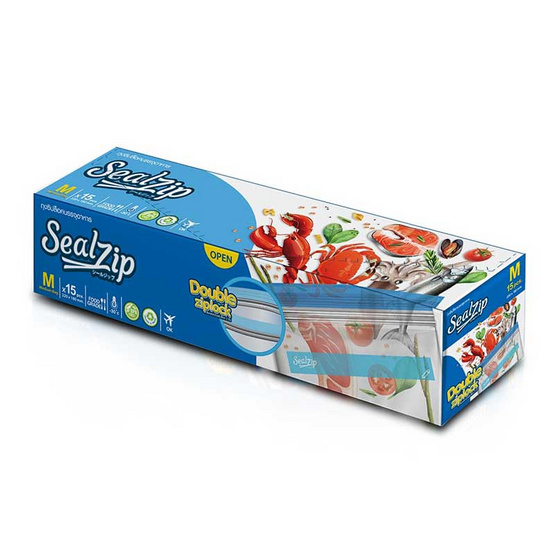 SealZip ถุงซิปล็อค รุ่น STANDARD ขนาด M (15 ใบ/กล่อง) แพ็ก 2 กล่อง