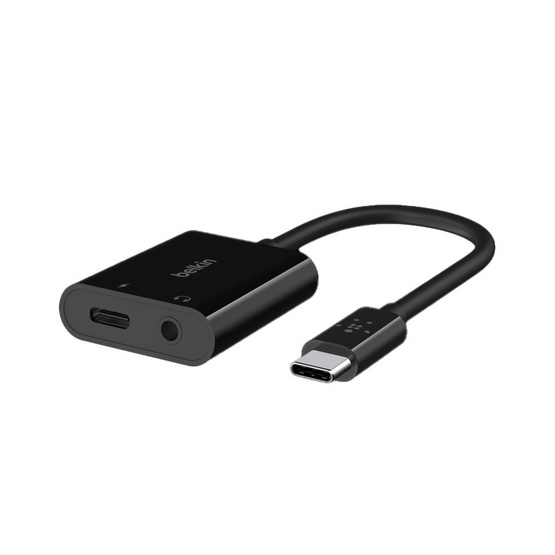 Belkin อุปกรณ์แปลงสัญญาณและกำลังไฟ RockStar 3.5mm Audio + USB-C Charge Adapter(NPA004btBK)