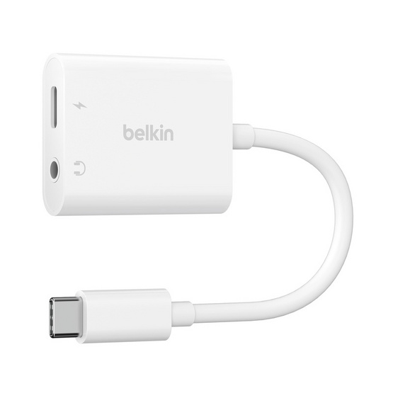 Belkin อุปกรณ์แปลงสัญญาณและกำลังไฟ RockStar 3.5mm Audio + USB-C Charge Adapter(NPA004btWH)