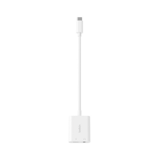 Belkin อุปกรณ์แปลงสัญญาณและกำลังไฟ RockStar 3.5mm Audio + USB-C Charge Adapter(NPA004btWH)