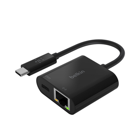 Belkin อุปกรณ์แปลงสัญญาณ USB-C to Ethernet + Charge Adapter (INC001btBK)