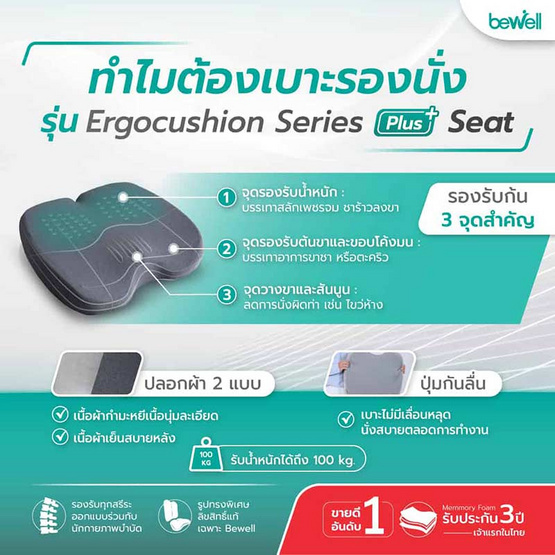 Bewell เบาะรองนั่งเมมโมรี่โฟม รุ่น Ergocushion Plus