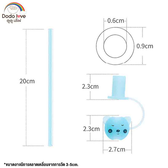 DODOLOVE หลอดดูดน้ำสำหรับเด็ก พร้อมฝาปิดหลอด สีฟ้า