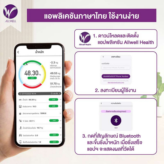 ALLWELL เครื่องชั่งน้ำหนัก วัดไขมันและดัชนีมวลกาย รุ่น BodyA-1B