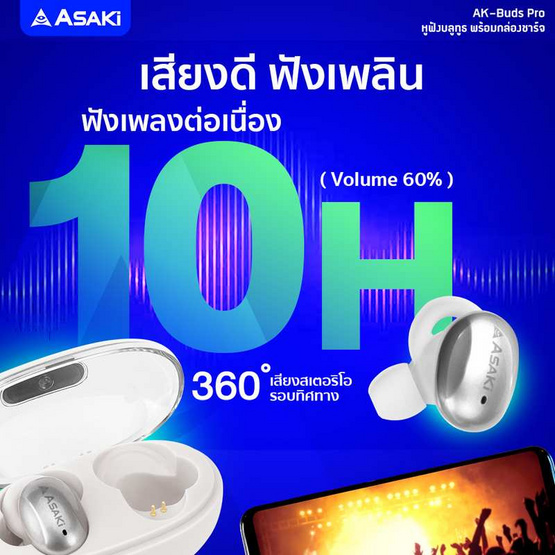 Asaki หูฟังบลูทูธแบบ True Wireless รุ่น AK-Buds Pro