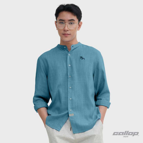 GALLOP Men's Wear เสื้อคอจีนแขนยาว ผ้าลินิน (Linen Long Sleeve Mandarin Collar Shirt) รุ่น GW9034