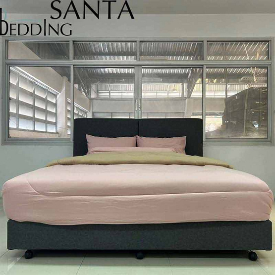 Santa Bedding ชุดผ้าปูที่นอน สีชมพู+ผ้านวม สีน้ำตาลอ่อนชมพู