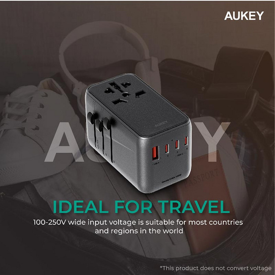 Aukey หัวแปลงปลั๊กไฟ Universal Travel Adapter พร้อมช่อง USB-C และ USB-A รุ่น PA-TA09