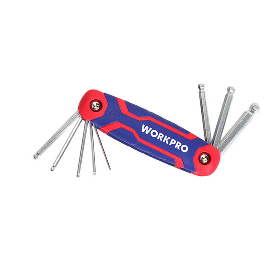 WORKPRO WP222023 ชุดประแจแอลหกเหลี่ยม หัวบอลแบบพับได้ 9 ชิ้น หุ้มยาง (SAE)