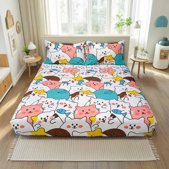 Fluffy ชุดผ้าปูไม่รวมนวม รุ่น Dreamy ลาย Lovely Cat