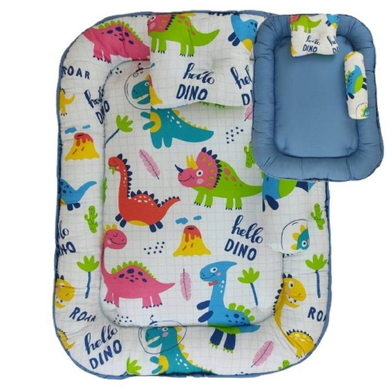 DINODINOO ที่นอนเด็ก แบบผูกเชือกขอบตั้งกันตก (เบาะไข่) ผ้าคอตตอน ขนาด 65x90x8cm cm