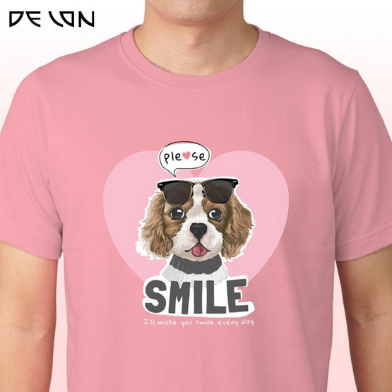 DELON เสื้อคอกลม ผ้าคอตตอน-โพลีเอสเตอร์ รุ่น AT53171 ลายน้องหมา SMILE (UNISEX)