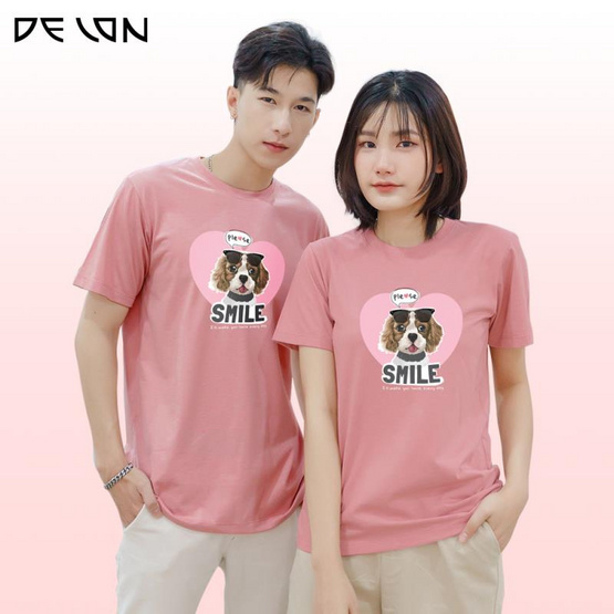 DELON เสื้อคอกลม ผ้าคอตตอน-โพลีเอสเตอร์ รุ่น AT53171 ลายน้องหมา SMILE (UNISEX)