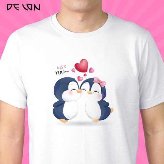 DELONเสื้อลายเพนกวินคู่รัก AT53170 ผ้าคอตตอน-โพลีเอสเตอร์ สี ขาว L (UNISEX)