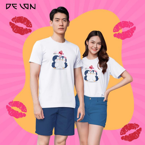 DELONเสื้อลายเพนกวินคู่รัก AT53170 ผ้าคอตตอน-โพลีเอสเตอร์ สี ขาว L (UNISEX)