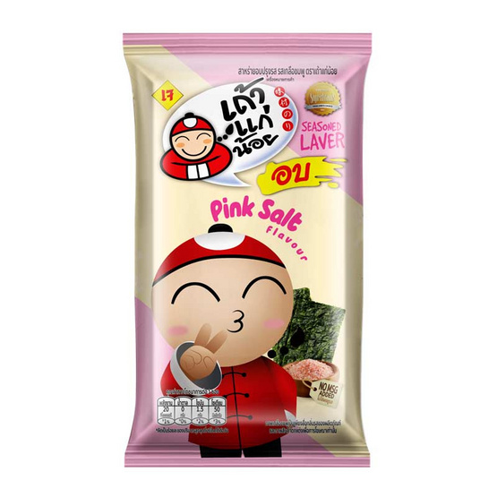 เถ้าแก่น้อย สาหร่ายอบปรุงรส รสเกลือชมพู คละแบบ 4 กรัม (แพ็ก 6 ชิ้น)