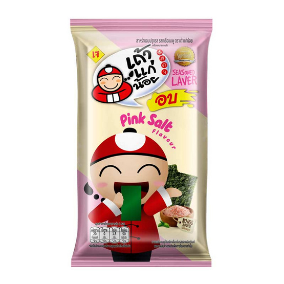 เถ้าแก่น้อย สาหร่ายอบปรุงรส รสเกลือชมพู คละแบบ 4 กรัม (แพ็ก 6 ชิ้น)
