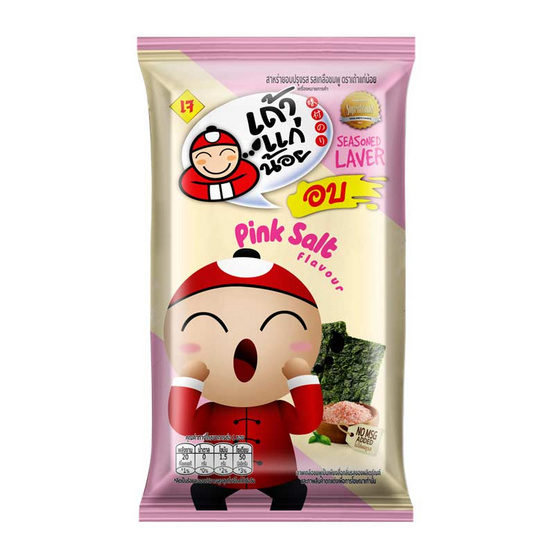 เถ้าแก่น้อย สาหร่ายอบปรุงรส รสเกลือชมพู คละแบบ 4 กรัม (แพ็ก 6 ชิ้น)