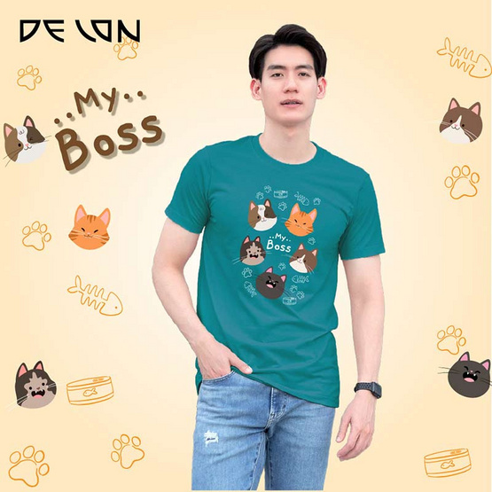 DELON เสื้อยืดคอกลม ผ้า cotton spandex รุ่น AT53177 สกรีนลาย "My Boss" (UNISEX)