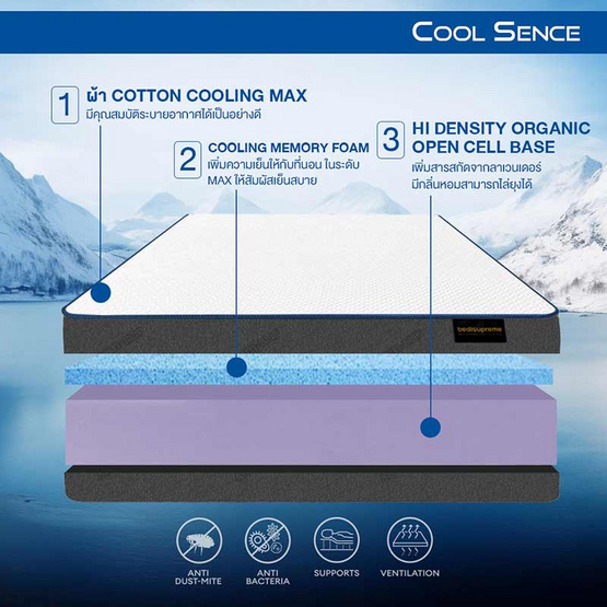 ที่นอน COOLING MEMORY FOAM HI-DENSITY ORGANIC BASE รุ่น COOL SENCE หนา 4.5 นิ้ว