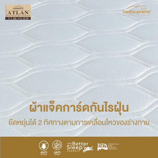Bedisupreme ที่นอนยางพาราแท้ Latex หุ้มผ้านอก กันไรฝุ่น รุ่น ATLAN หนา 4.5 นิ้ว Bedisupreme ที่นอนยางพาราแท้ Latex หุ้มผ้านอก กันไรฝุ่น รุ่น ATLAN หนา 4.5 นิ้ว