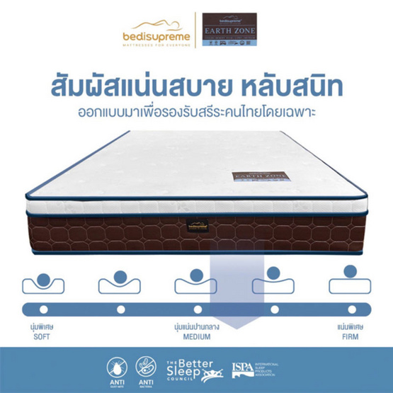 Bedisupreme ที่นอน Cooling Memory Foam ประสานด้วยยางพาราแท้ 100 % รุ่น EARTH ZONE