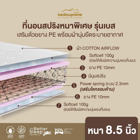 Bedisupreme ที่นอนสปริง ระบบ POWER SPRING 2.3 mm. รุ่น BEST