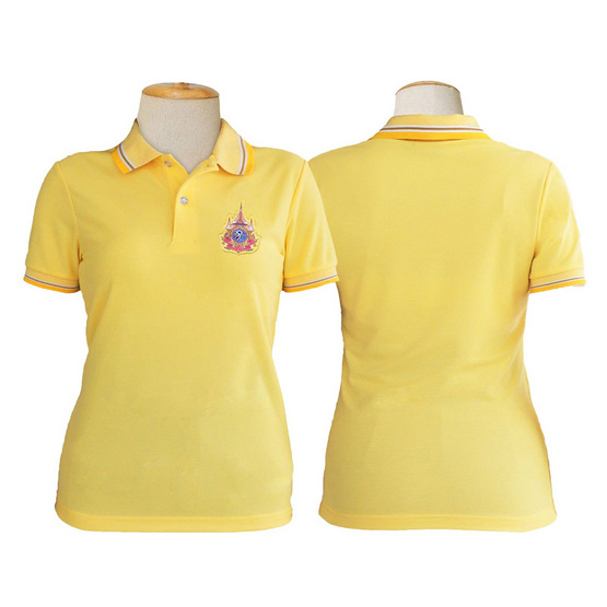 เสื้อโปโลเฉลิมพระเกียรติ 72 พรรษา สีเหลือง ทรงผู้หญิงเข้ารูป เสื้อโปโลเฉลิมพระเกียรติ 72 พรรษา สีเหลือง ทรงผู้หญิงเข้ารูป