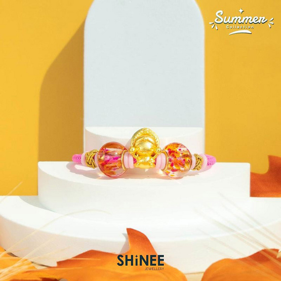 Shinee กำไลชาร์ม พระแม่ลักษมี พร้อมตกแต่งมูราโน่ สายสีชมพู