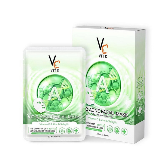 Ratcha Life แผ่นมาส์กหน้า Vit C Acne Facial Mask 33 มล. (แพ็ก 6 ชิ้น)