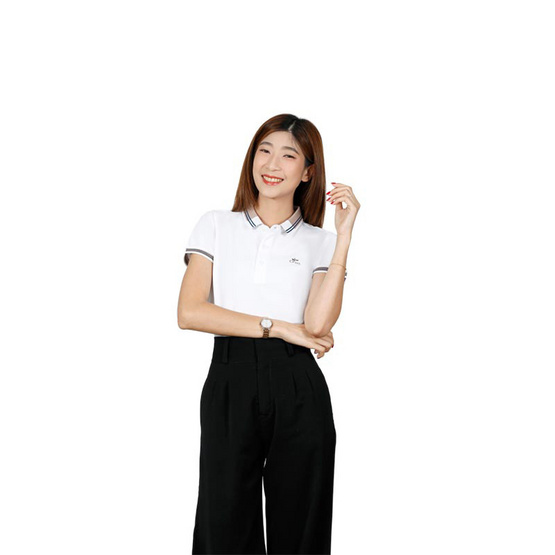 CP ALL เสื้อโปโลหญิง Upcycling สีขาวปกน้ำตาล CP ALL เสื้อโปโลหญิง Upcycling สีขาวปกน้ำตาล