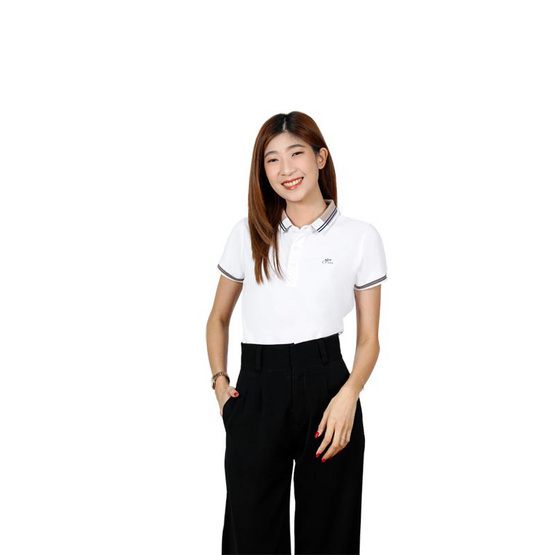 CP ALL เสื้อโปโลหญิง Upcycling สีขาวปกน้ำตาล CP ALL เสื้อโปโลหญิง Upcycling สีขาวปกน้ำตาล