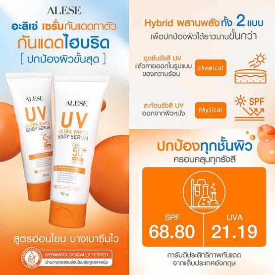 Alese เซรั่มทาผิวกาย UV Ultra White Body Serum 150 มล.