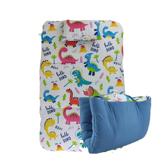 DINODINOO ที่นอนเด็กอนุบาล + หมอน รุ่นใหญ่พิเศษ ผ้าคอตตอน (ขนาด 85X130x5 cm) มีคลิปล็อค