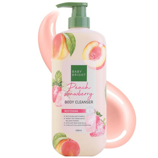 Baby Bright เซ็ทครีมอาบน่ำ Peach Strawberry Body Cleanser 450 มล.+ Shower Scrub 350 มล.
