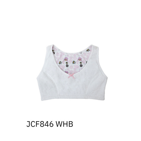 Jintana เสื้อชั้นในเด็ก Jinni บราสวมหัว รุ่น Doodle สีขาว ผ้าพิมพ์ลายคอ (JCF846 WHB)