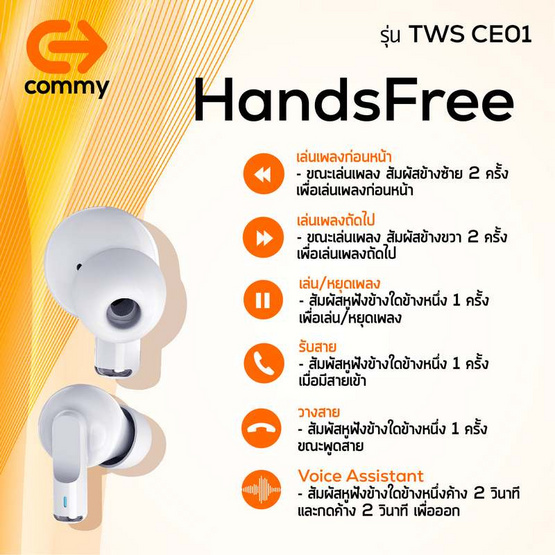 Commy หูฟังบลูทูธแบบ True Wireless รุ่น TWS CE01