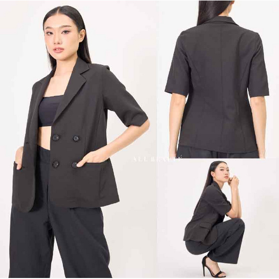 ALL BEAUTE เบลเซอร์แขนสั้น สีดำ Black Blazer