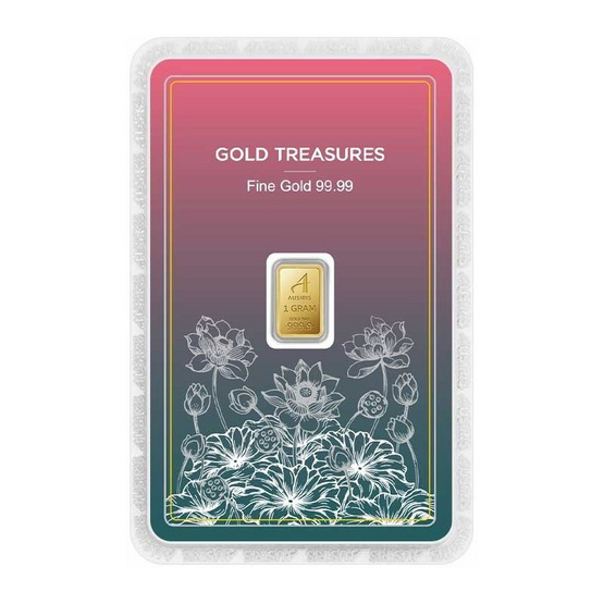 Ausiris ทองคำแท่ง 99.99% น้ำหนัก 1 g Gold Treasures ลายการ์ดดอกบัว