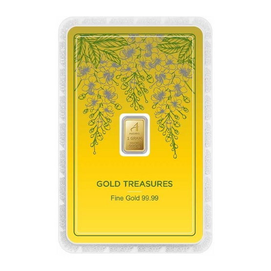 Ausiris ทองคำแท่ง 99.99% น้ำหนัก 1 g Gold Treasures ลายการ์ดดอกราชพฤกษ์