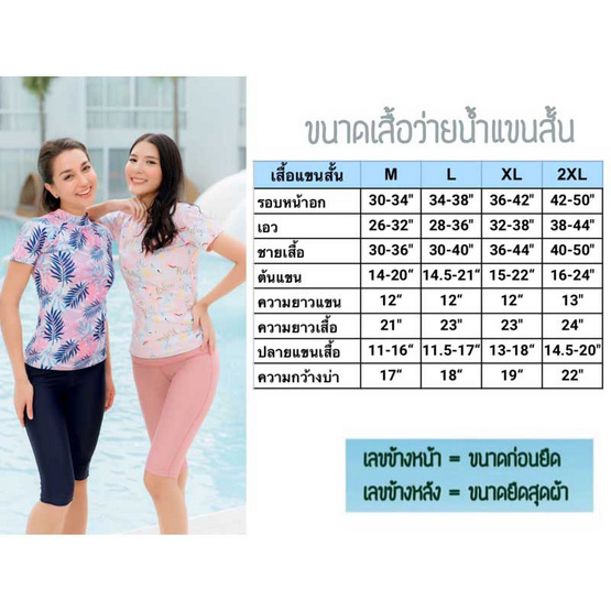 Alohaswimwear setชุดว่ายน้ำ เสื้อแขนสั้นลายใบไม้น้ำเงิน พร้อมกางเกงสามส่วนสีดำ