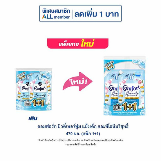 คอมฟอร์ท บิวตี้เพอร์ฟูม แป้งเด็ก และพีโอนีบริสุทธิ์ 470 มล.(แพ็ก 1+1)